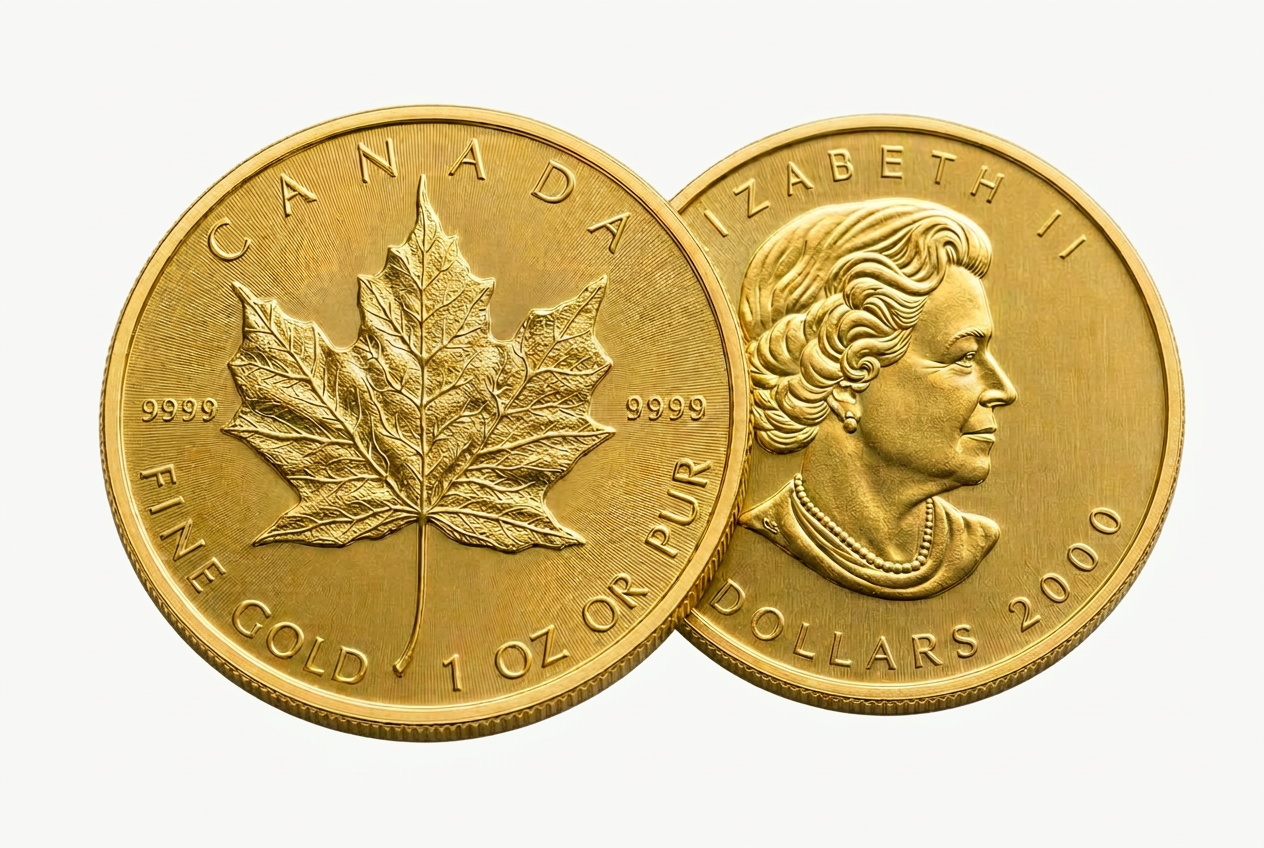 2000 Canadian Gold Maple Leaf 1 oz coins, obverse and reverse